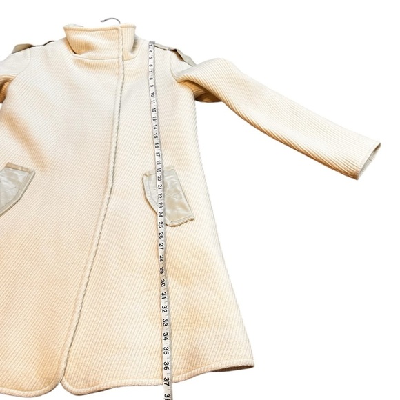 RUDSAK Women's Ribbed Ivory Wool Long Dress Jacket with Leather Accents- Small - Picture 14 of 14